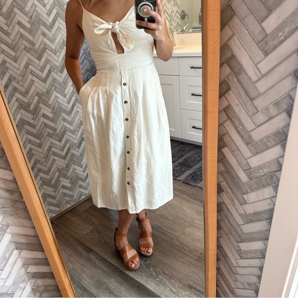 Express Tie Front Linen MIDI Dress XXS - Picture 2 of 7